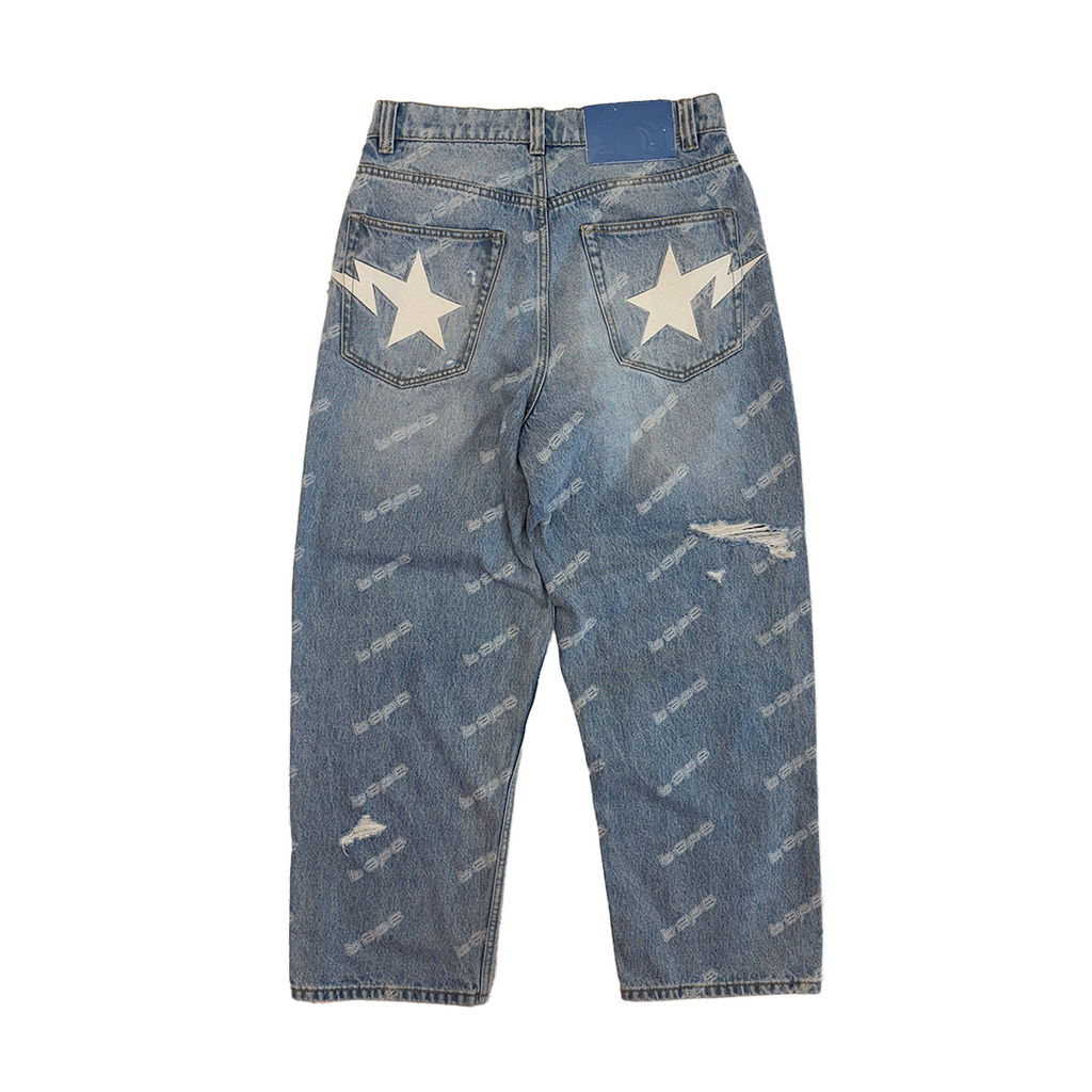 BAPE Hexagram Laser Destroy Denim Pants (M)