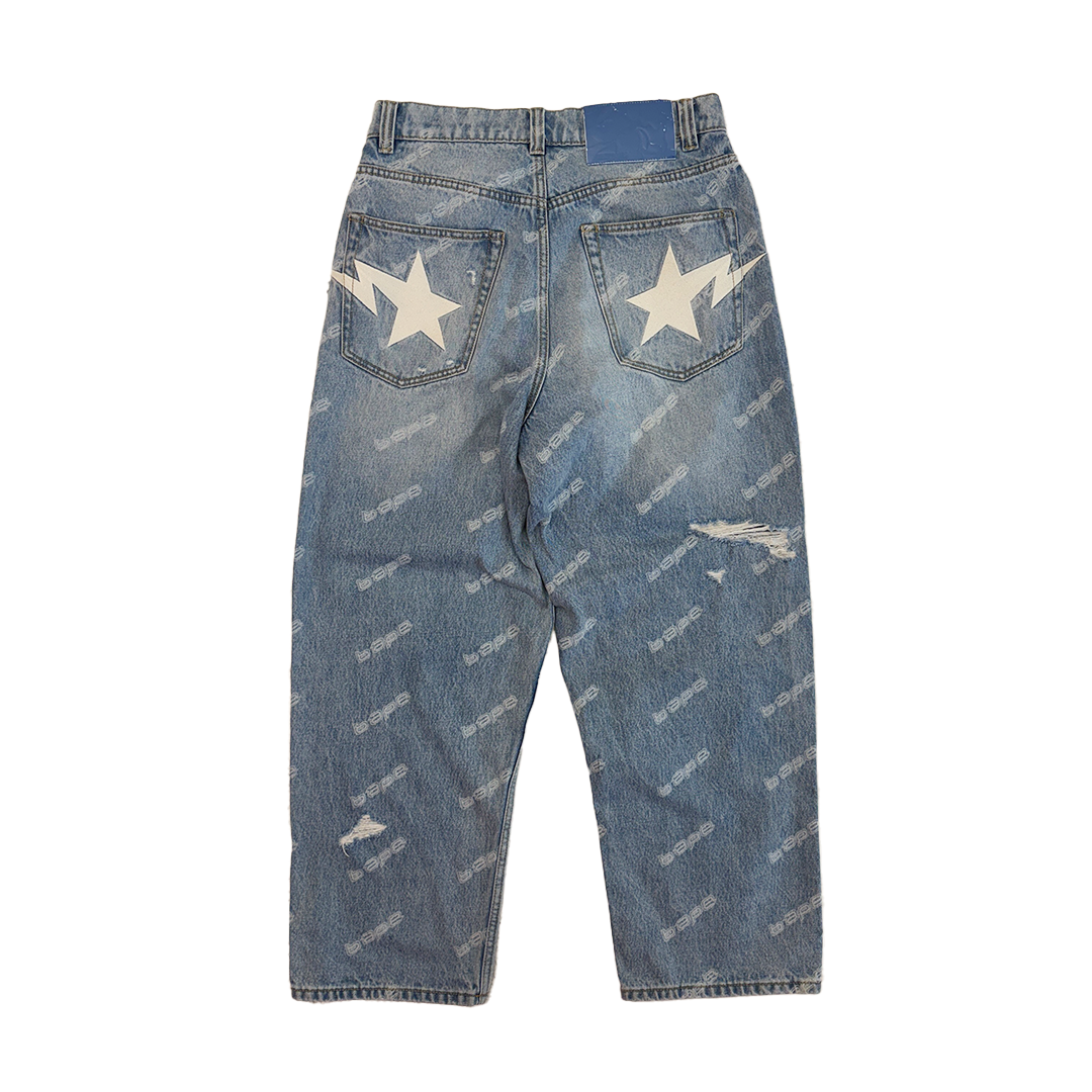 BAPE Hexagram Laser Destroy Denim Pants (M)