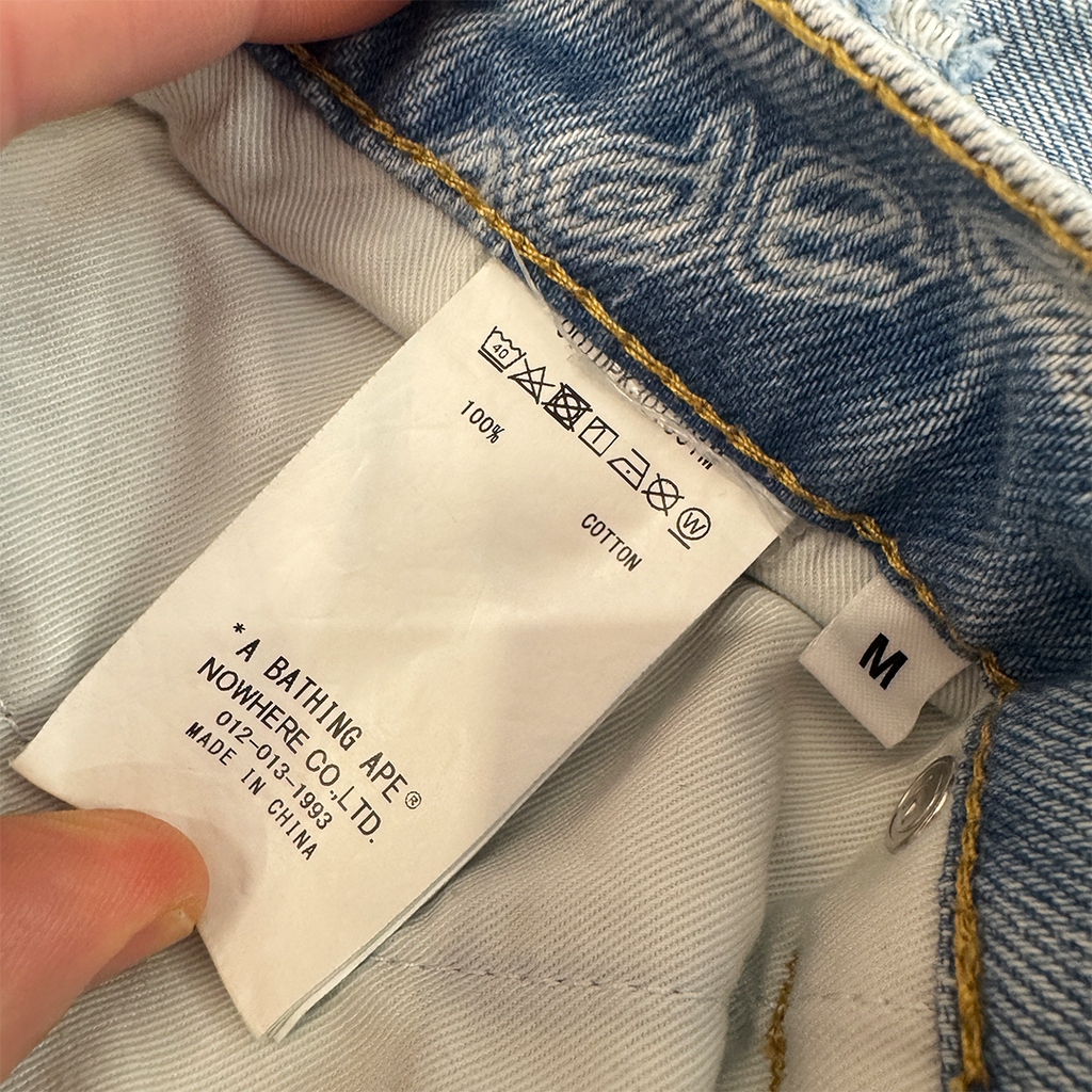 BAPE Hexagram Laser Destroy Denim Pants (M)