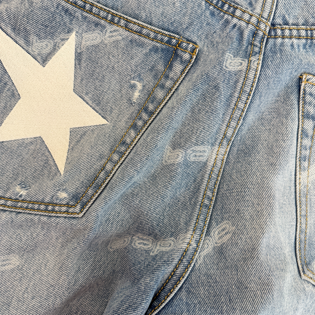 BAPE Hexagram Laser Destroy Denim Pants (M)