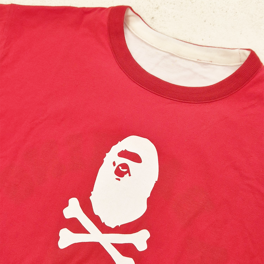 BAPE College Pirate White & Red Reversible Vintage Tee (L)