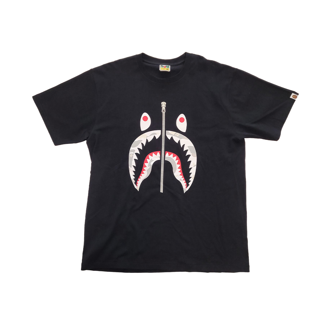 BAPE Shark Face Black Fake Zip Tee (2XL)