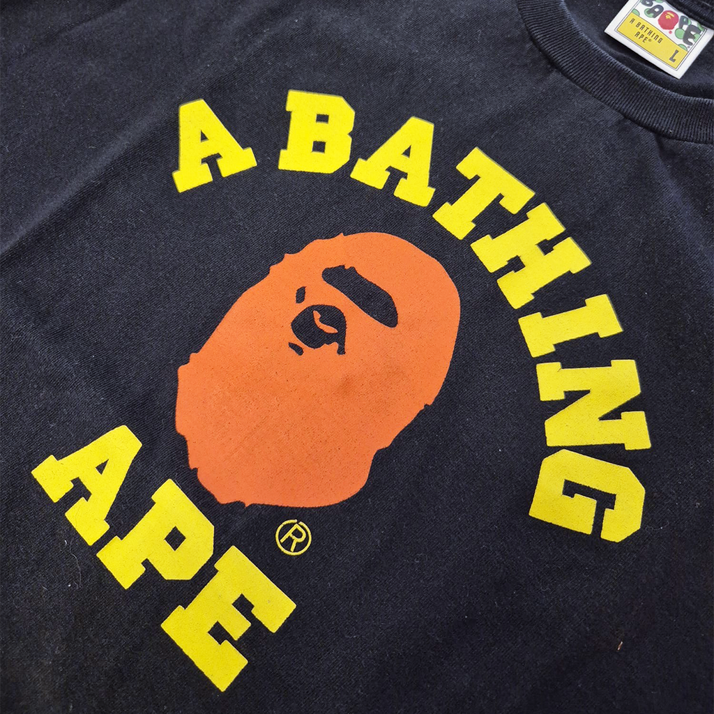 BAPE Yellow and Red College Black Tee (L)