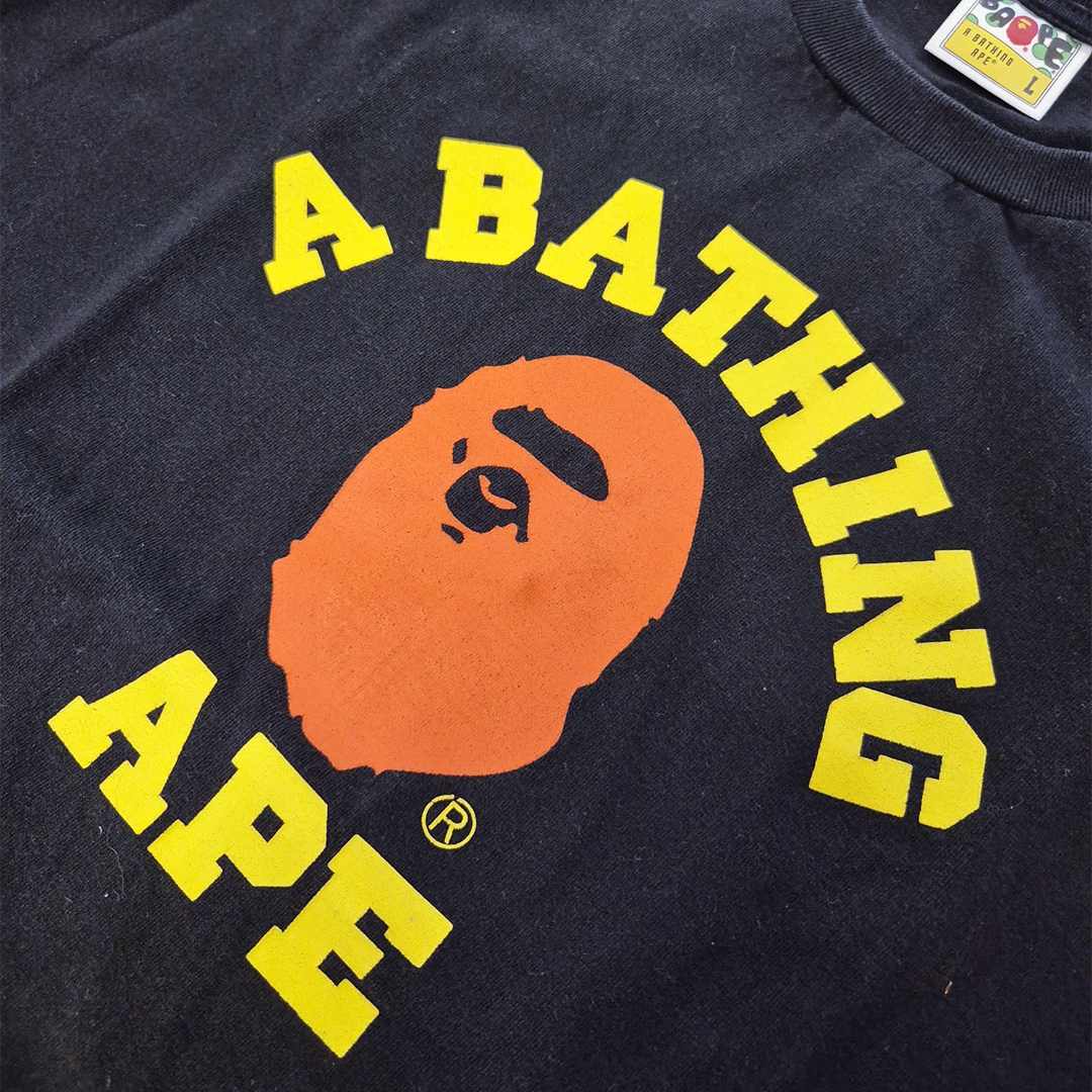 BAPE Yellow and Red College Black Tee (L)