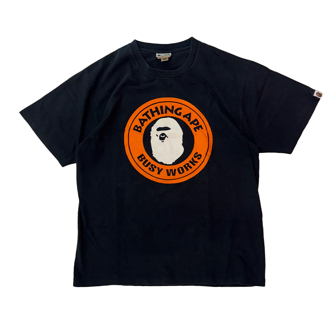BAPE Busy Works Orange Circle Black Tee (L)