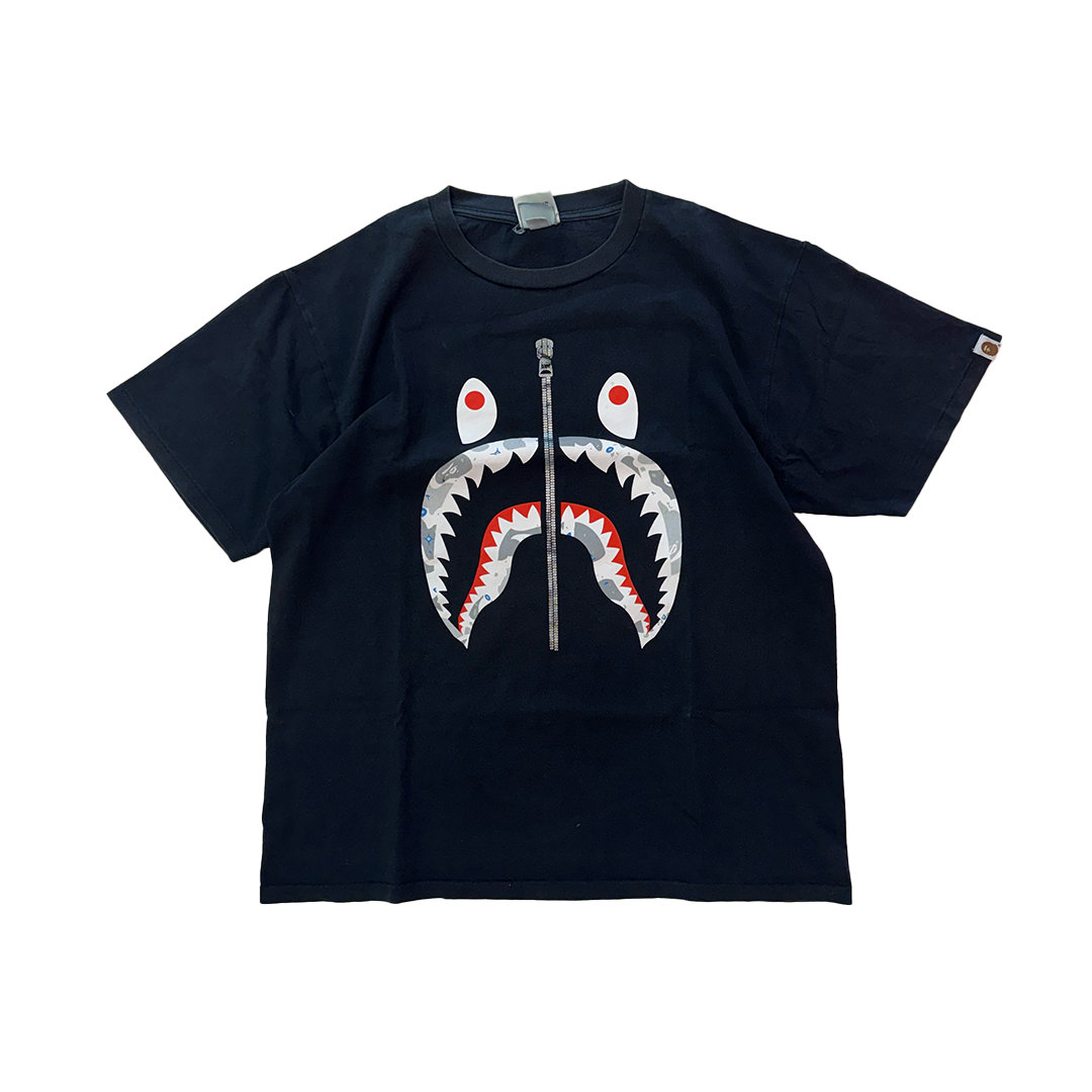 BAPE Fake Zip Shark Camo Black Tee (XL)