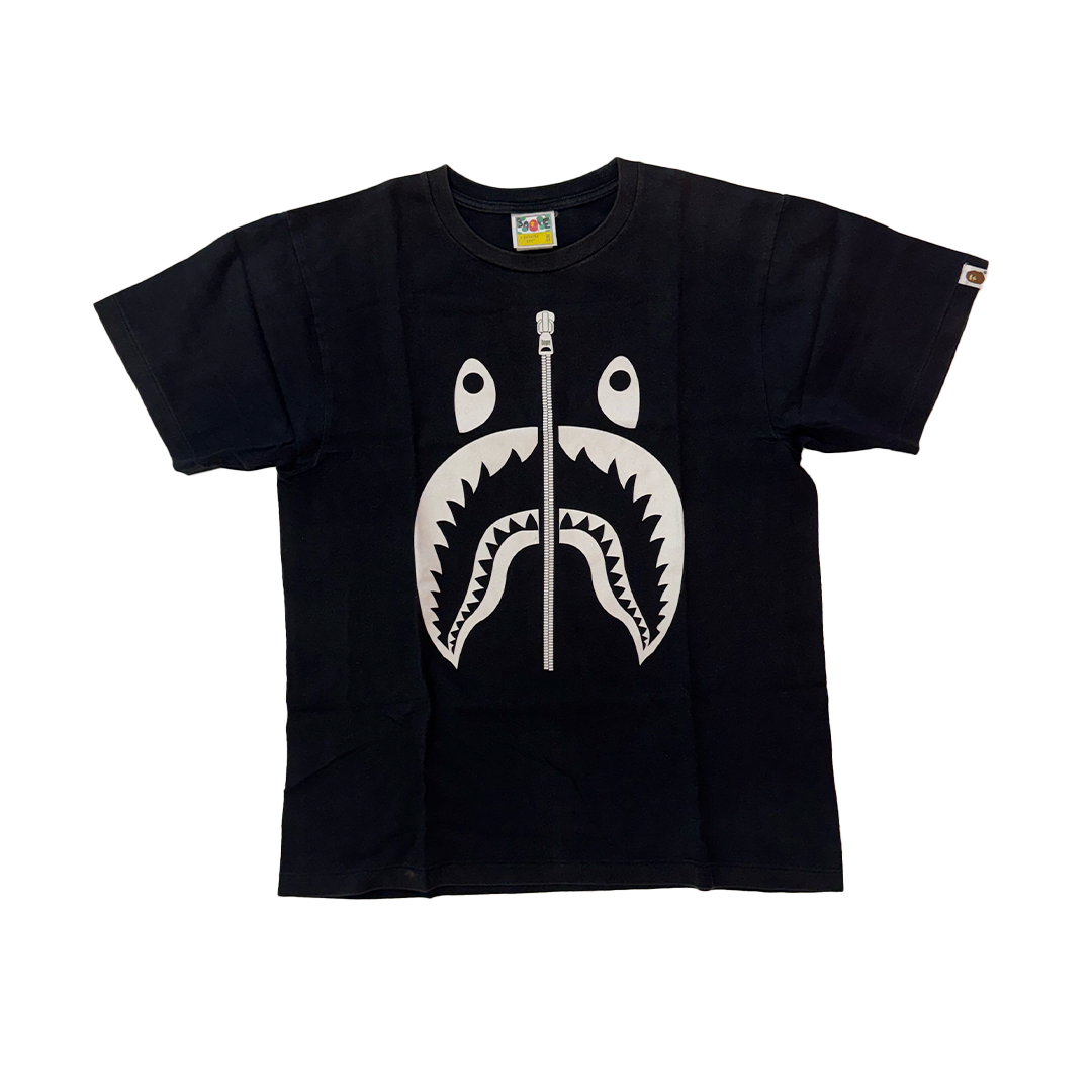 BAPE Fake Zip Shark White Black Tee (M)