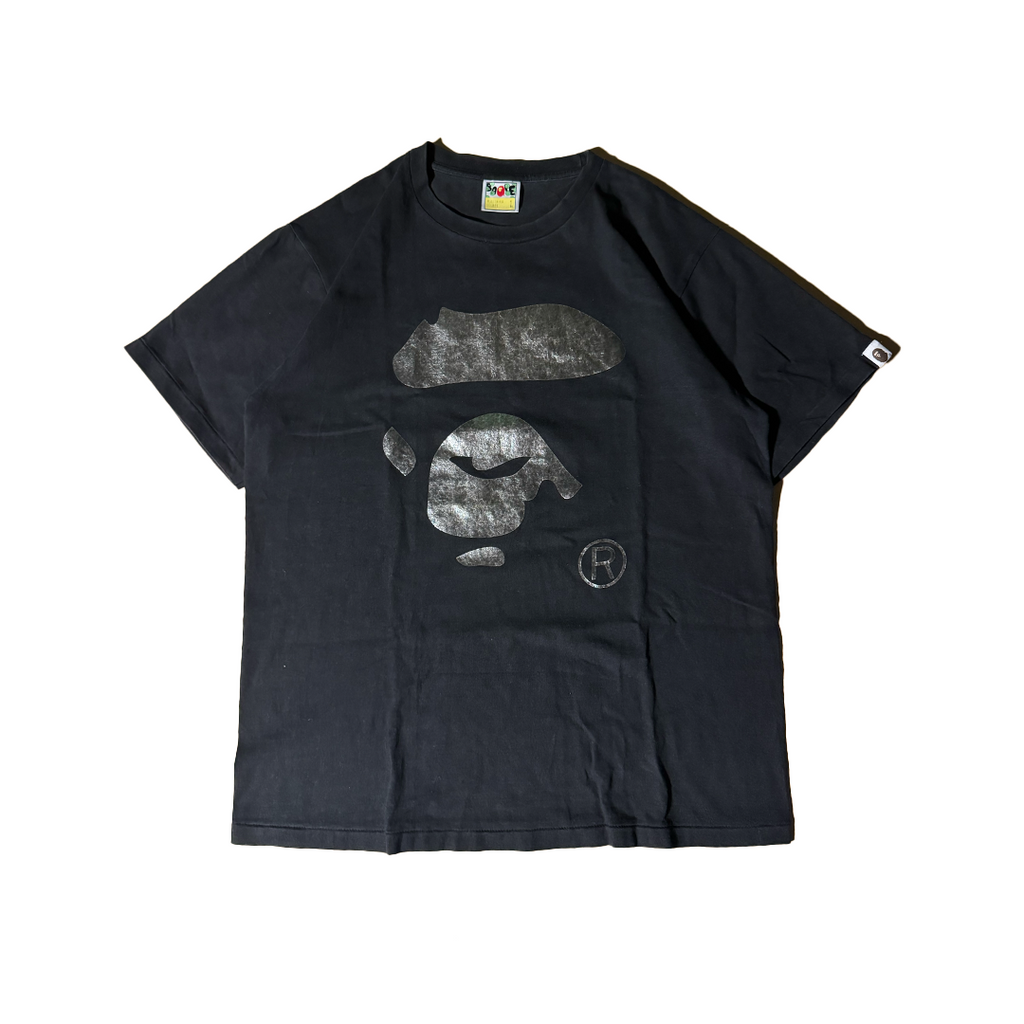BAPE Silver Ape Face Black Tee (L)
