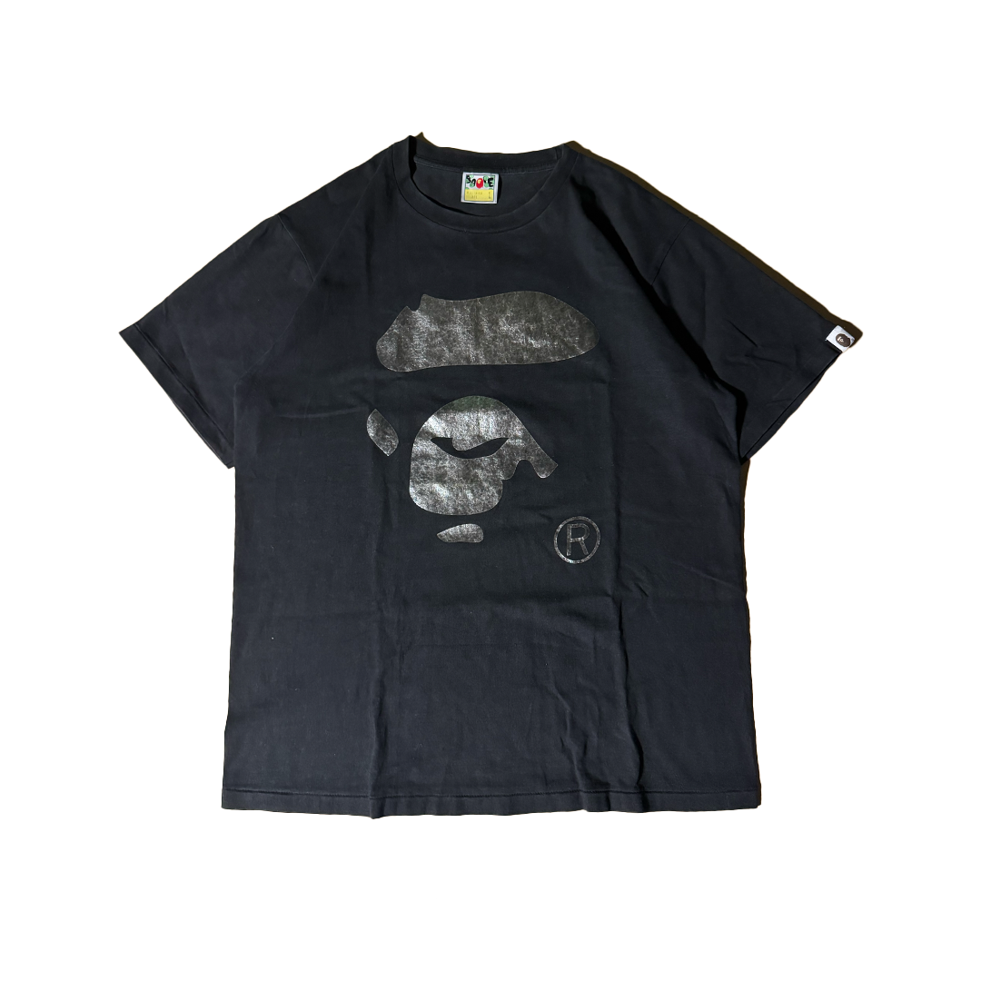BAPE Silver Ape Face Black Tee (L)