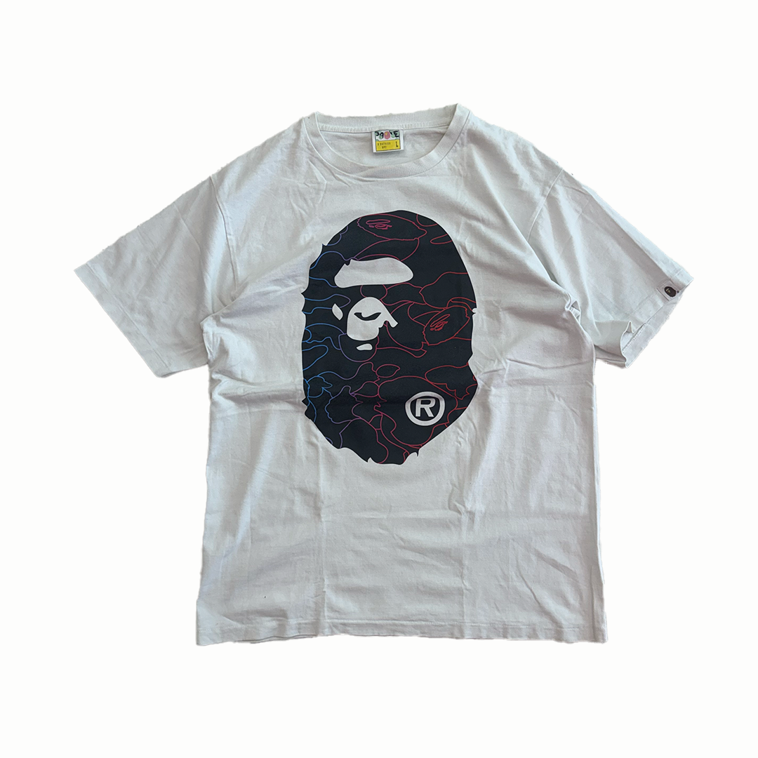 BAPE Big Head Neon Camo White Tee (L)