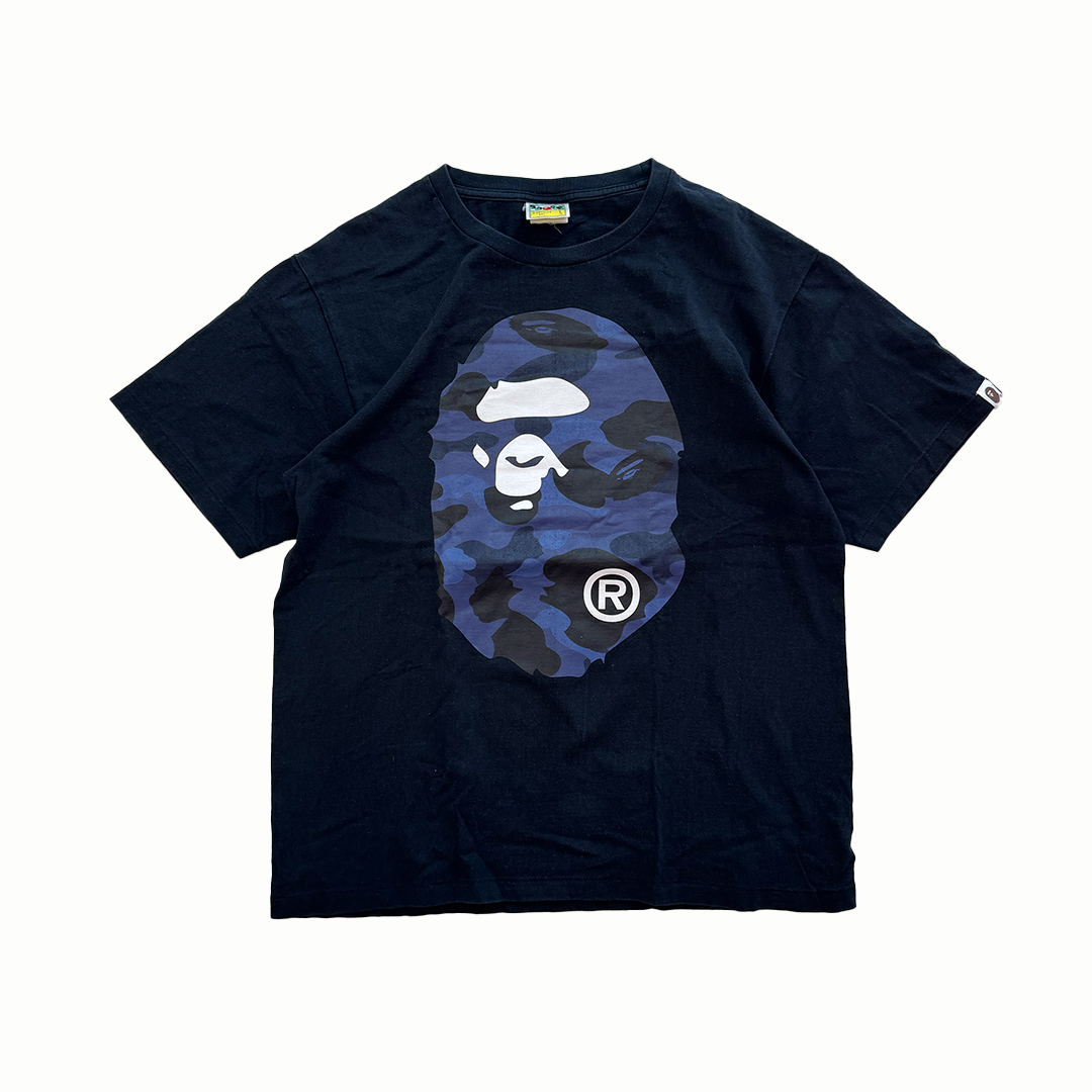 Bape Big Head Blue Camo Black Tee (L)