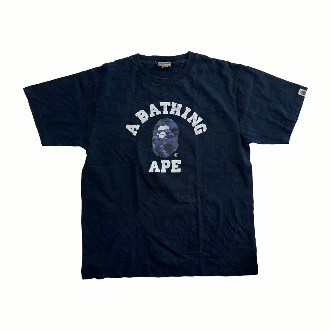 BAPE College Blue Camo Black Tee (L)