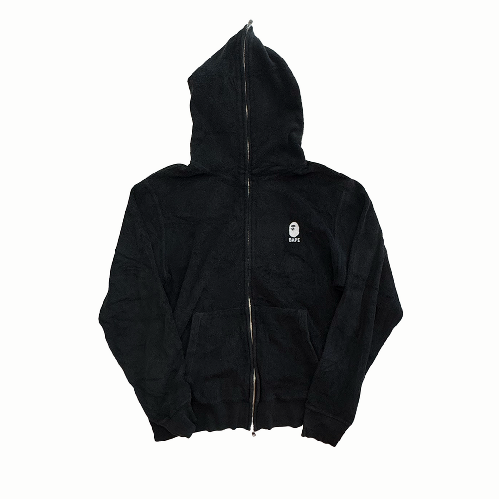 BAPE Small Logo Black Hoodie Towel Texture Full Zip (XL)
