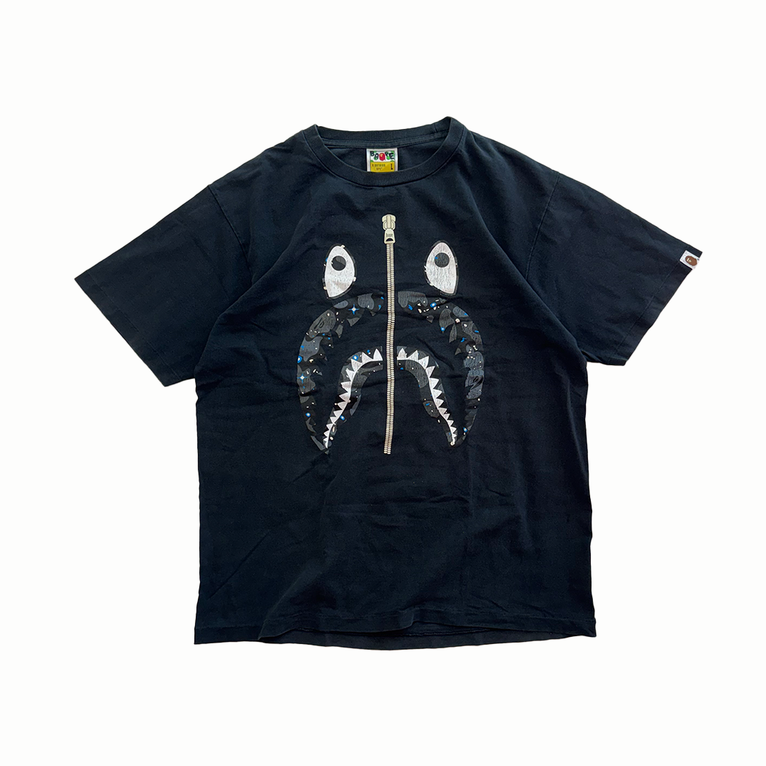 BAPE Shark Fake Zip Black Tee (L)