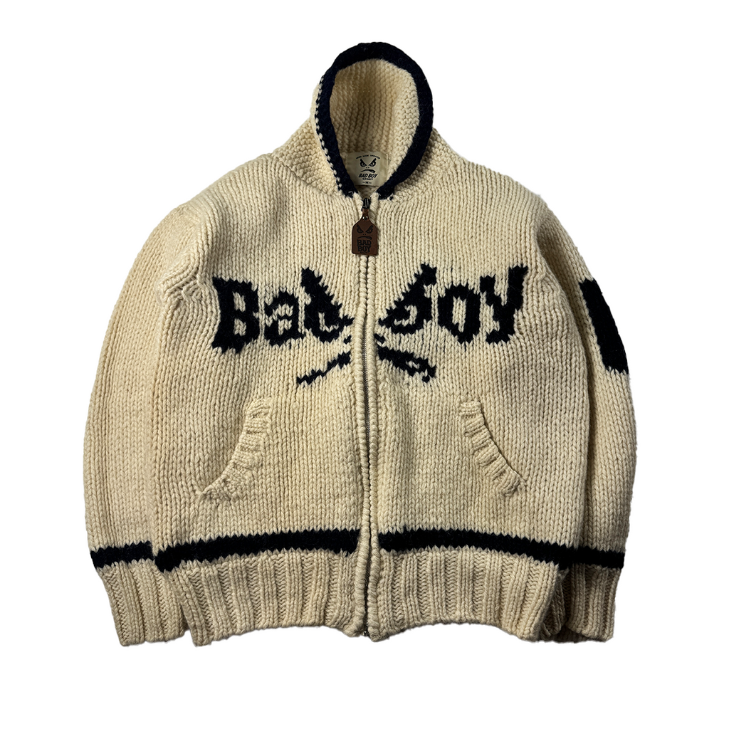 Bad Boy Beige Knit Zip Up Sweater (M)
