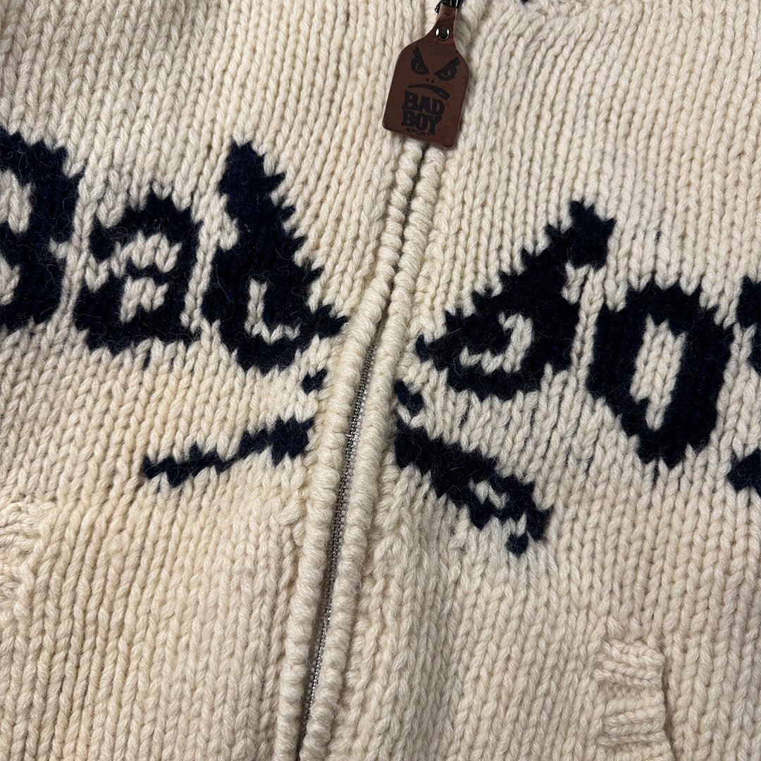 Bad Boy Beige Knit Zip Up Sweater (M)
