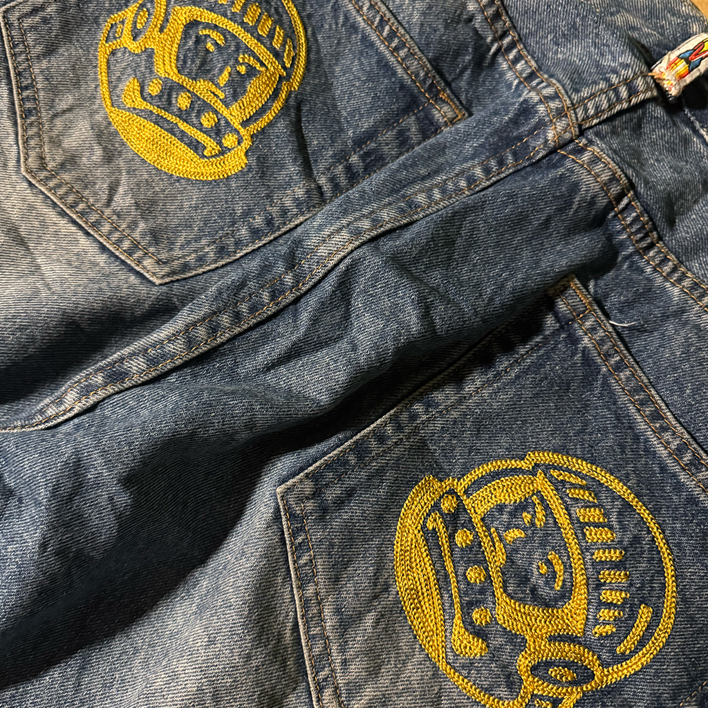 BBC Embroidery Helmet Denim Pants (38)