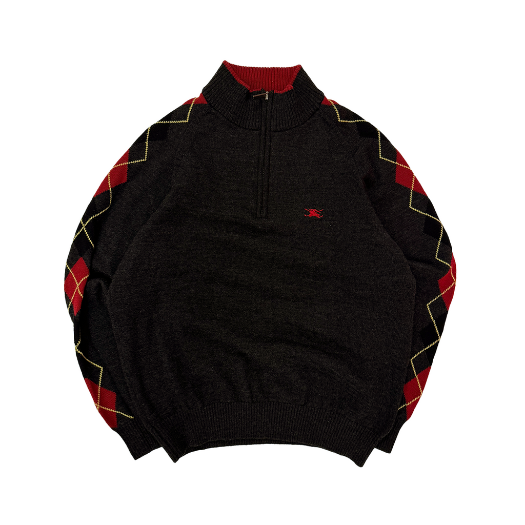 Burberry Black and Red Half-Zip Knit (M)