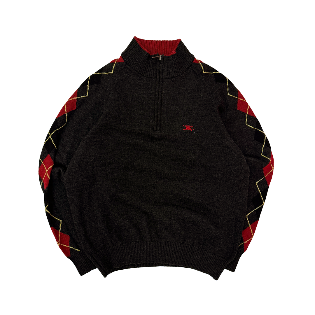 Burberry Black and Red Half-Zip Knit (M)