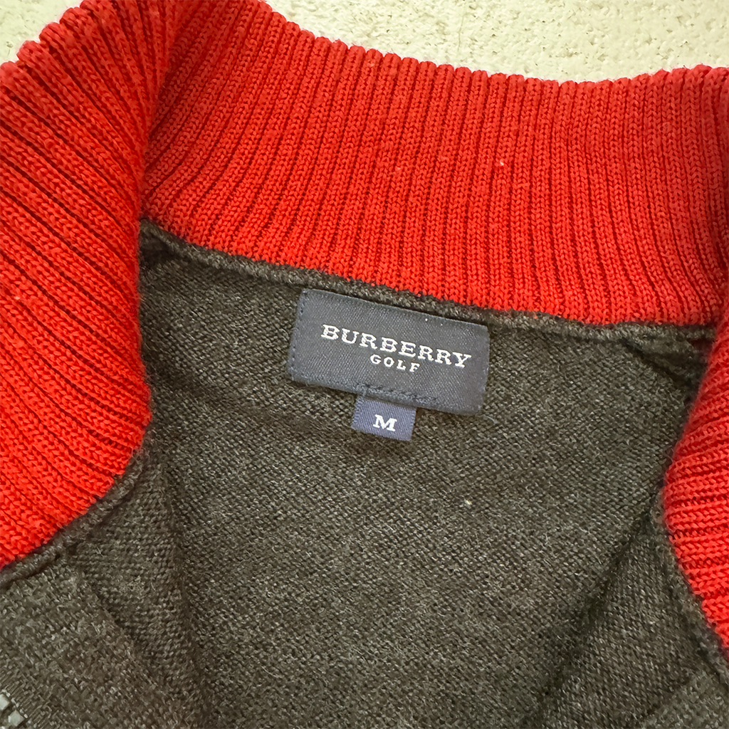 Burberry Black and Red Half-Zip Knit (M)