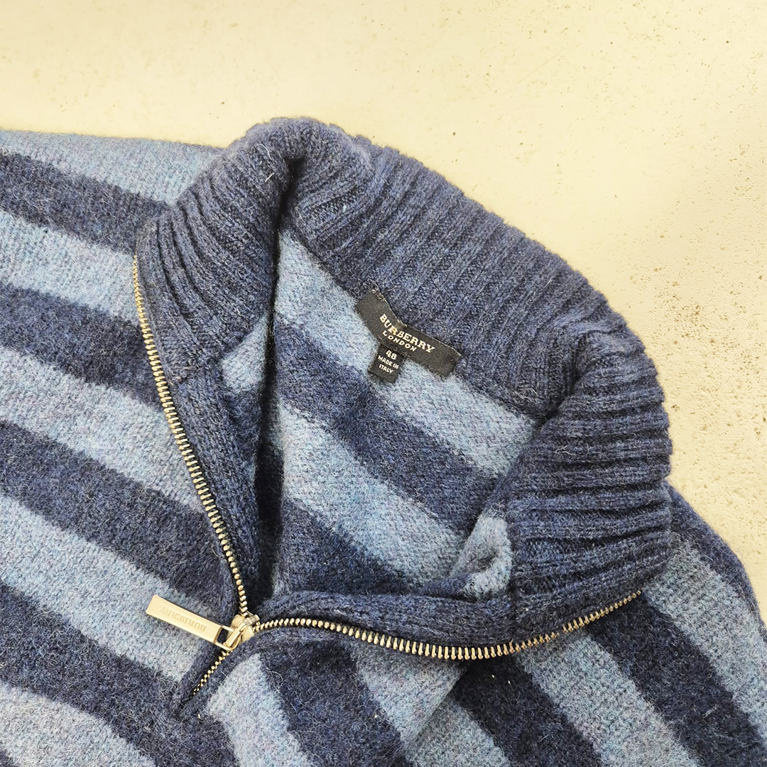 Burberry London Striped Wool Half-Zip Sweater (48 S/M)