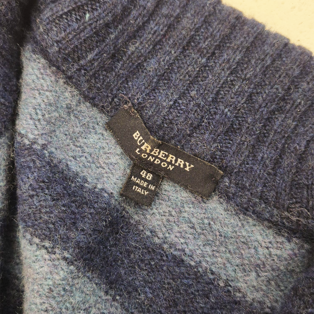 Burberry London Striped Wool Half-Zip Sweater (48 S/M)