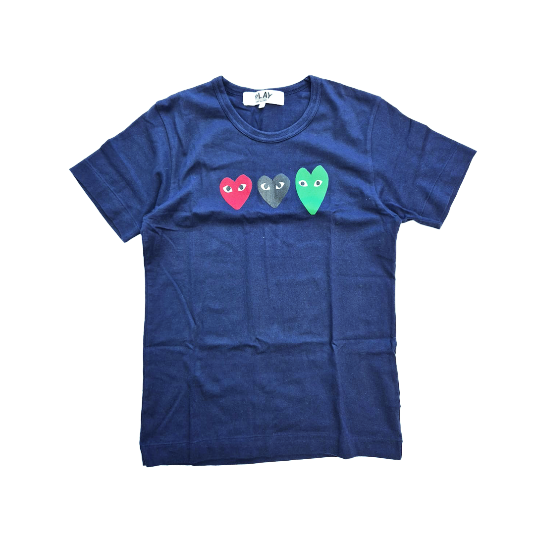 CDG Play 3 Heart Navy Tee (L)