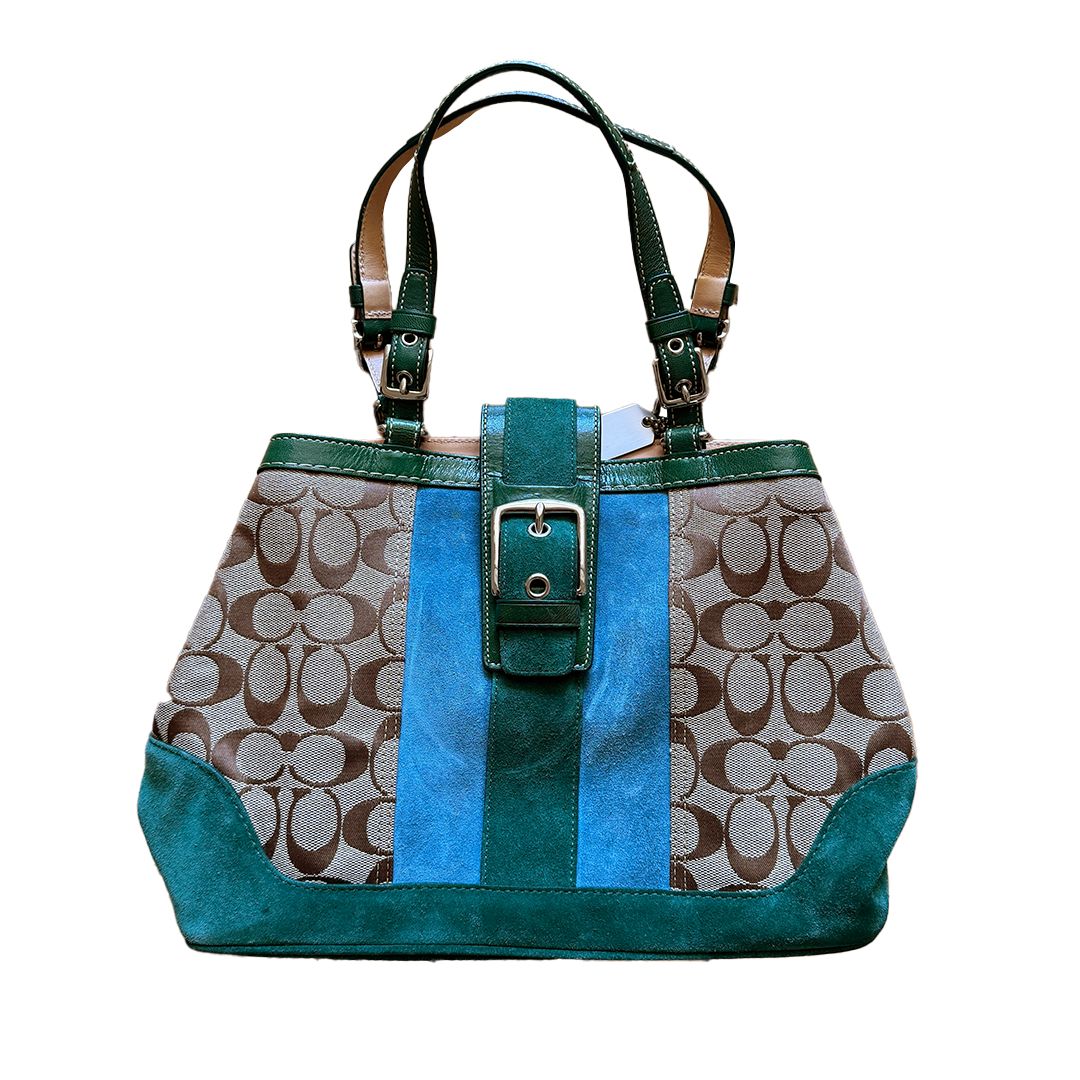 Coach Handbag Signature Emerald Suede