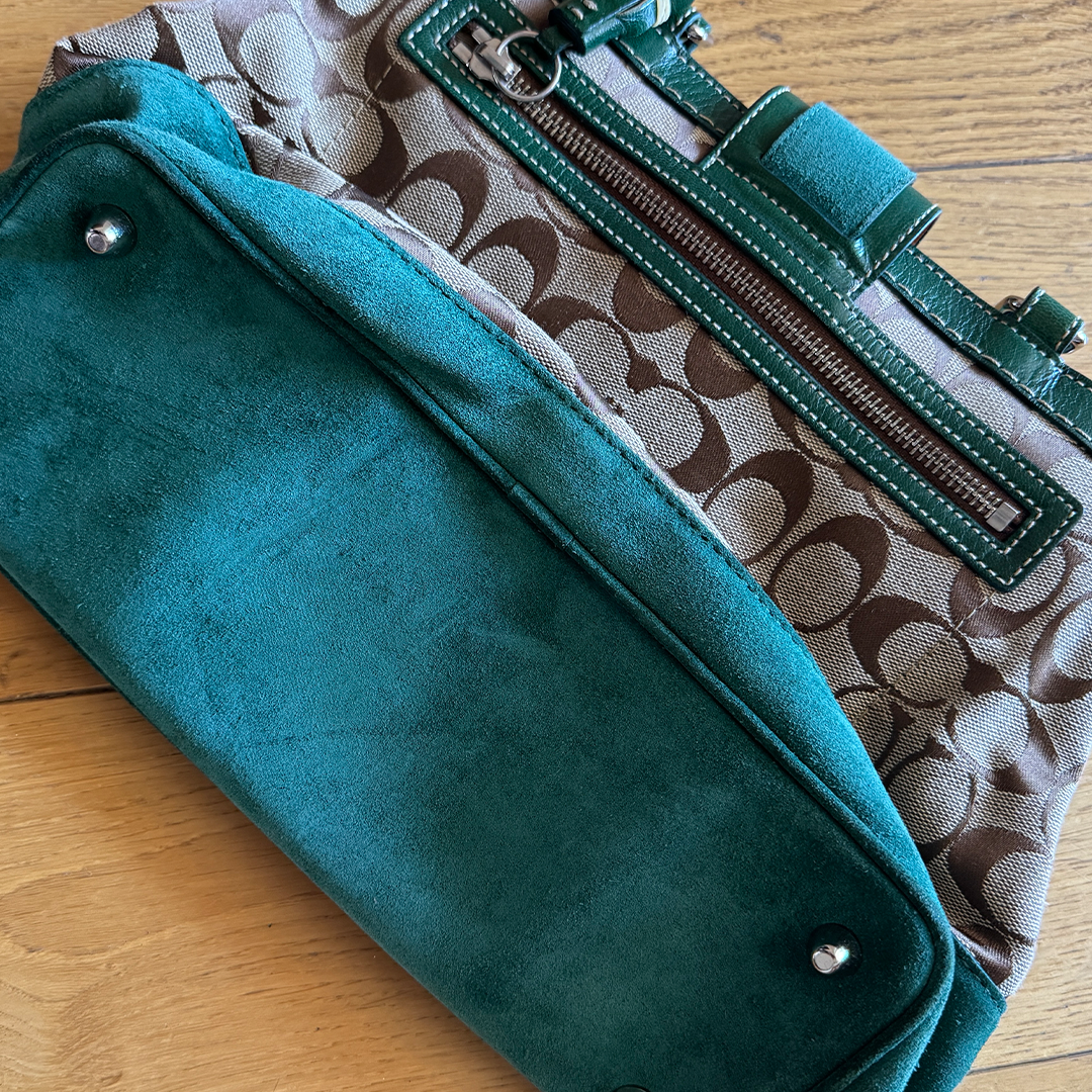 Coach Handbag Signature Emerald Suede