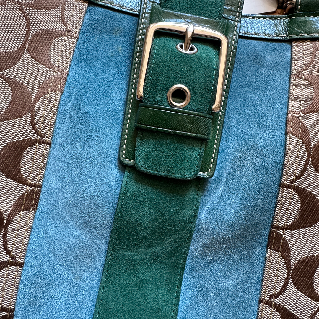 Coach Handbag Signature Emerald Suede