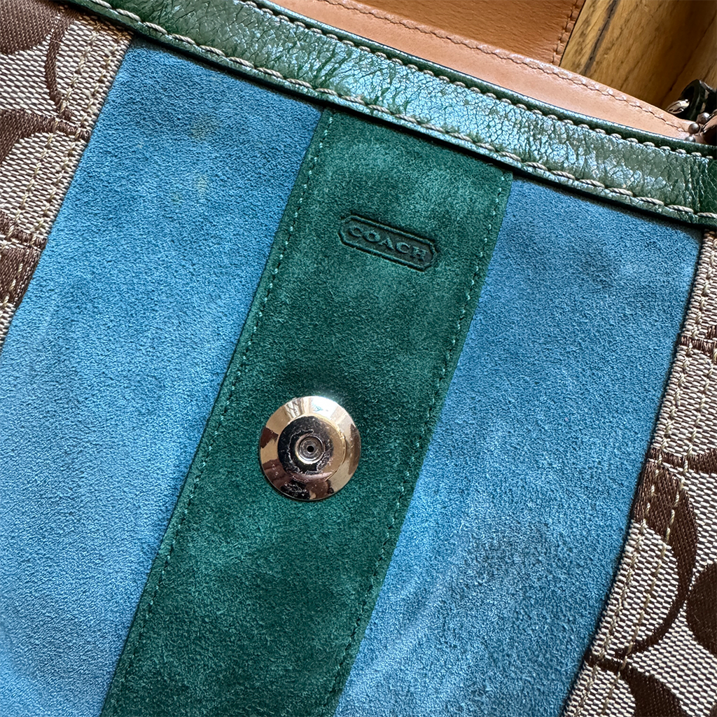 Coach Handbag Signature Emerald Suede