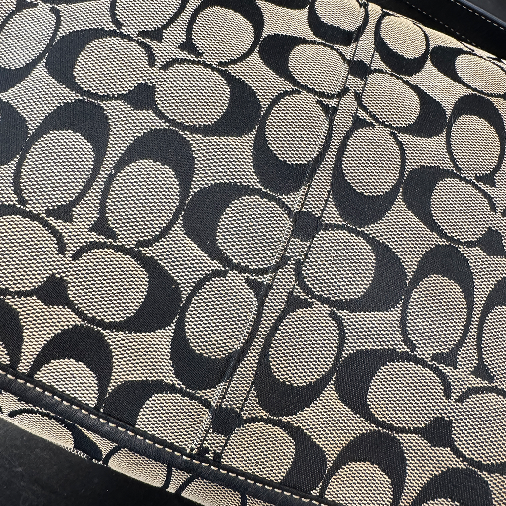 COACH Shoulder Bag Beige Canvas