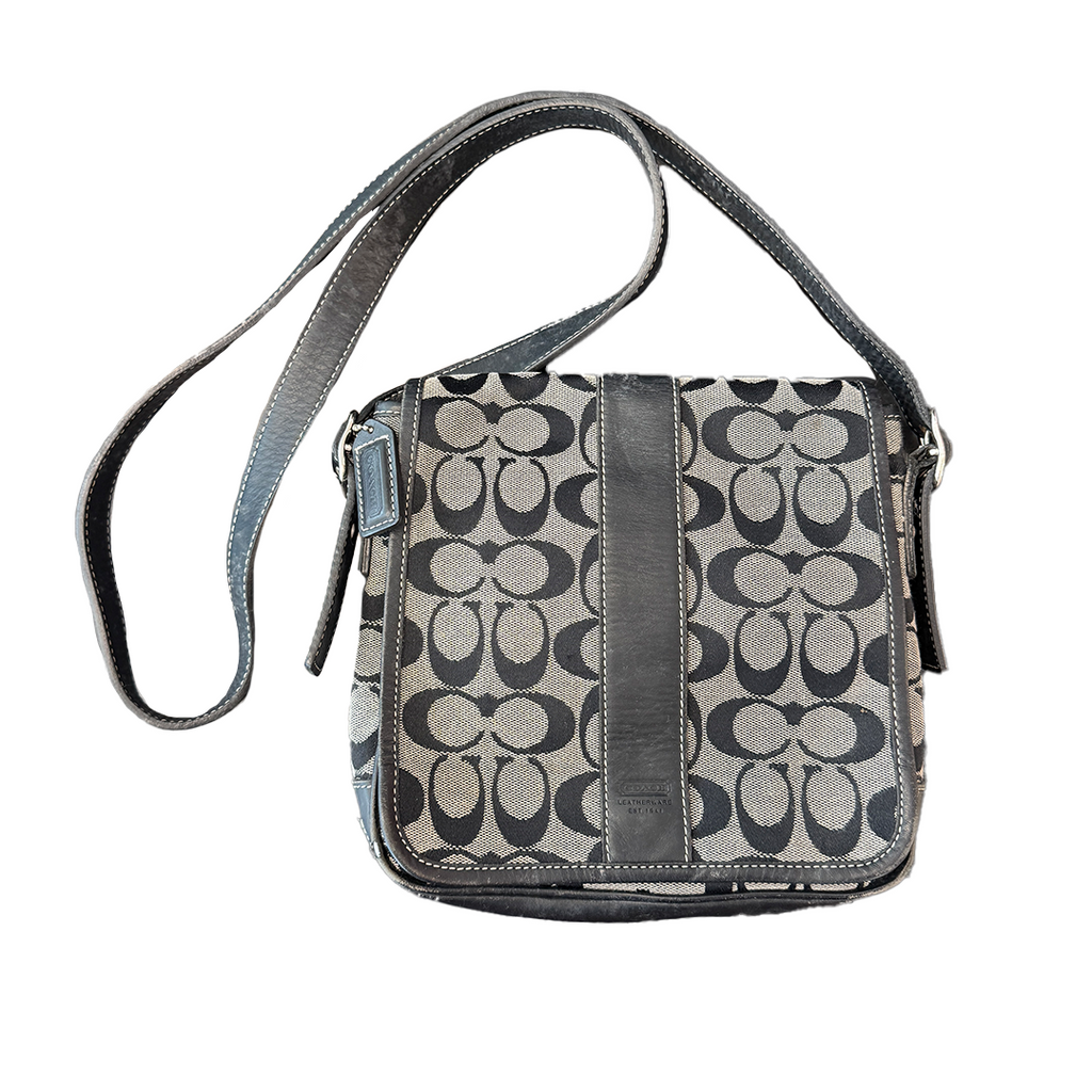 Sac à bandoulière en toile noire à motif signature Coach