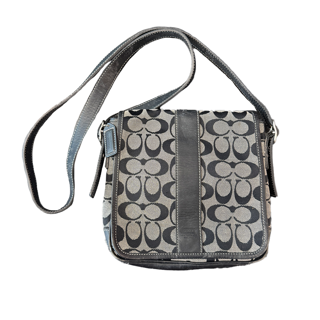 Coach Signature Pattern Black Canvas Shoulder Bag