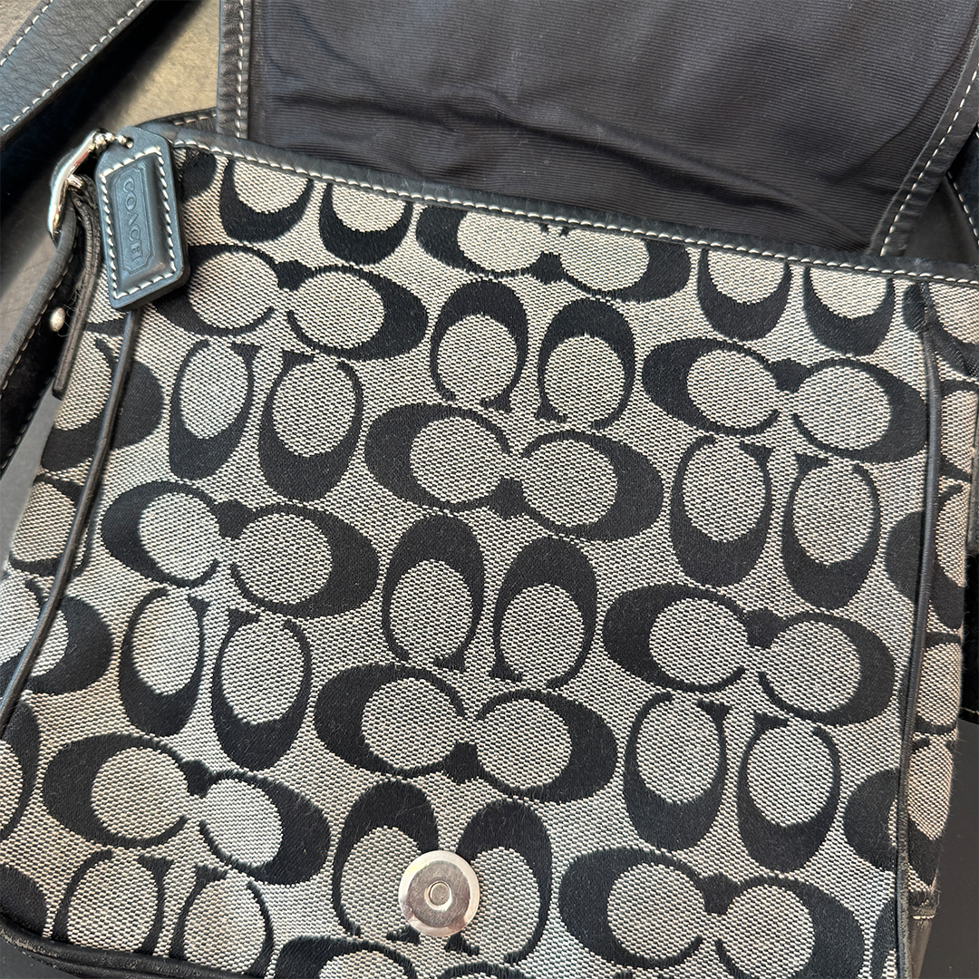 Coach Signature Pattern Black Canvas Shoulder Bag