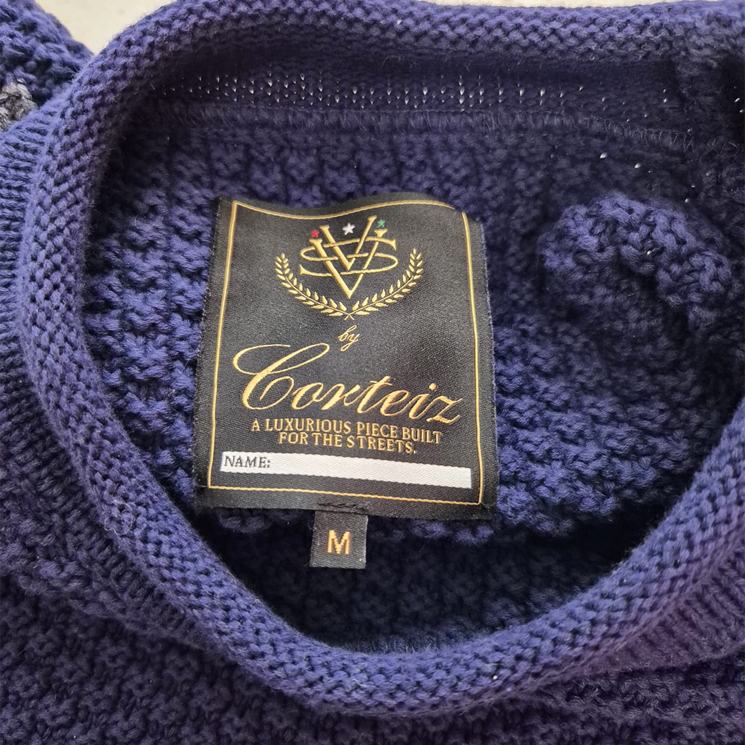Corteiz Waffle Knit Blue Sweater (M)