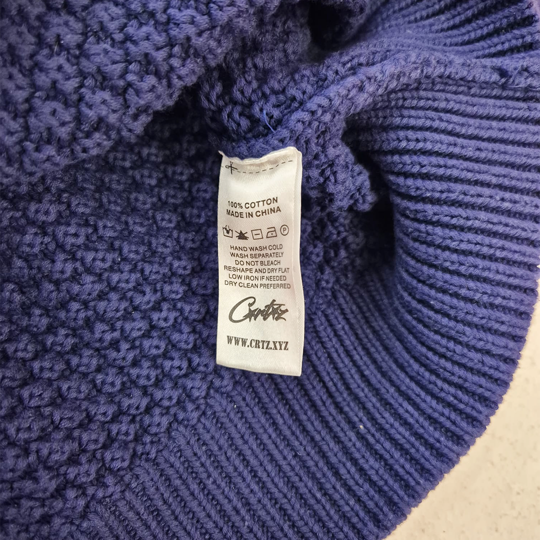 Corteiz Waffle Knit Blue Sweater (M)