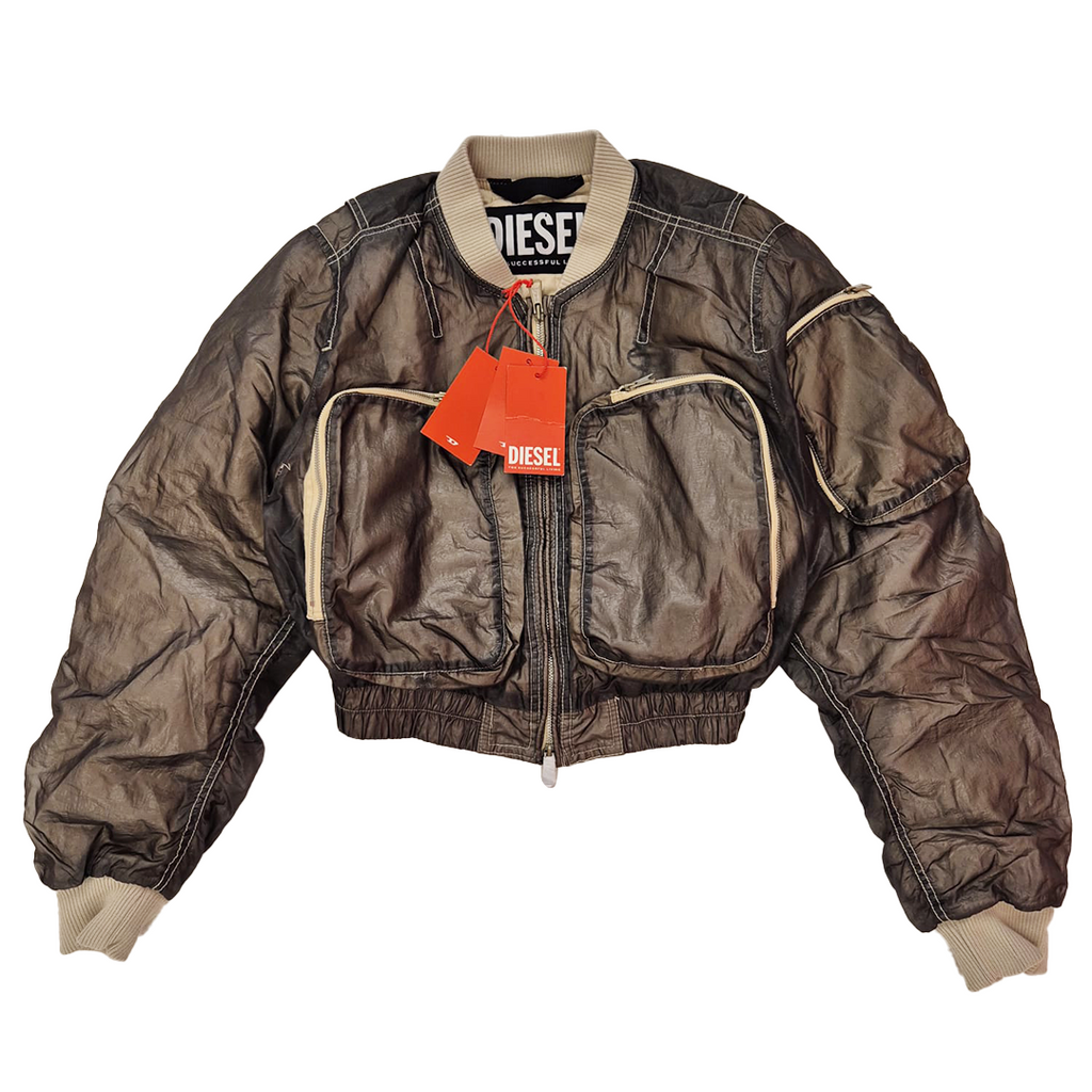 Diesel Cropped Double Layer Nylon Khaki Bomber Jacket (S)