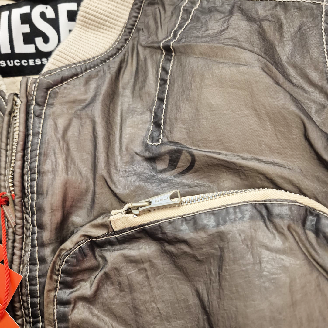Diesel Cropped Double Layer Nylon Khaki Bomber Jacket (S)