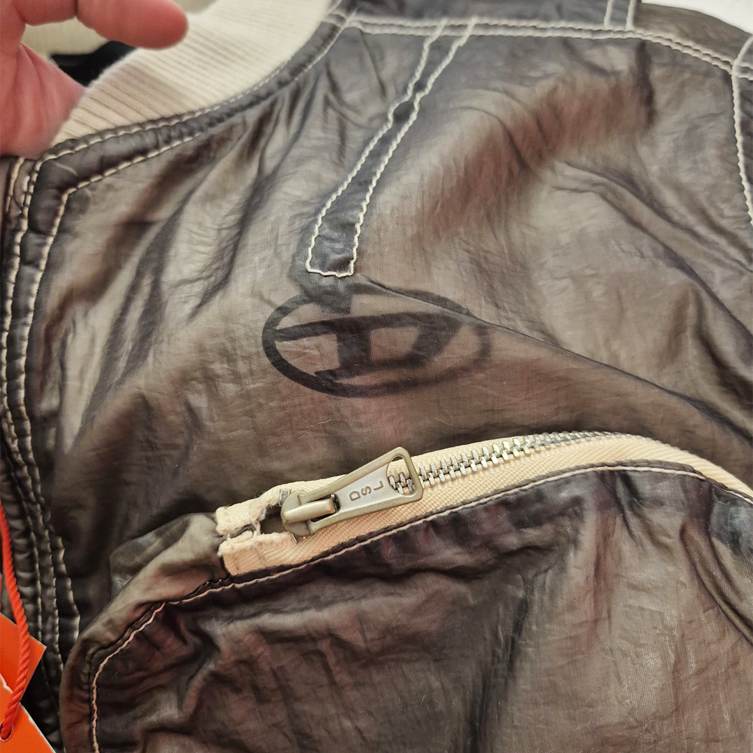 Diesel Cropped Double Layer Nylon Khaki Bomber Jacket (S)