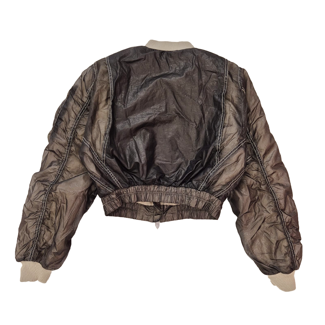 Diesel Cropped Double Layer Nylon Khaki Bomber Jacket (S)