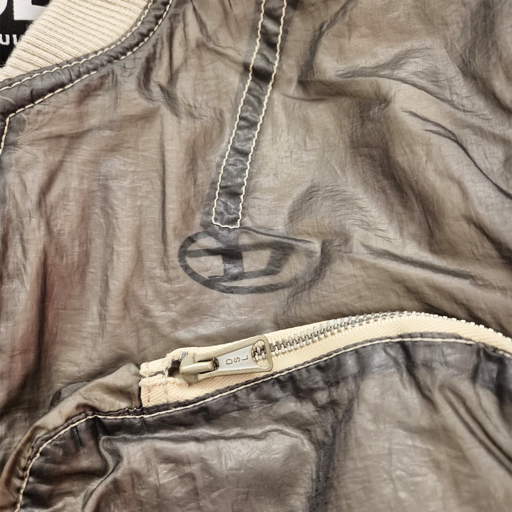 Diesel Cropped Double Layer Nylon Khaki Bomber Jacket (S)