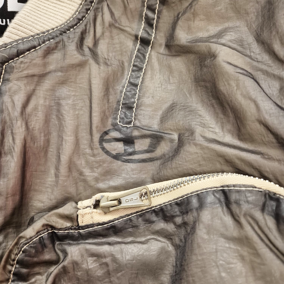 Diesel Cropped Double Layer Nylon Khaki Bomber Jacket (S)
