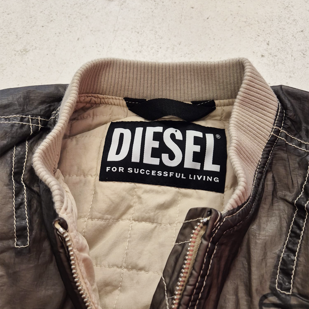 Diesel Cropped Double Layer Nylon Khaki Bomber Jacket (S)