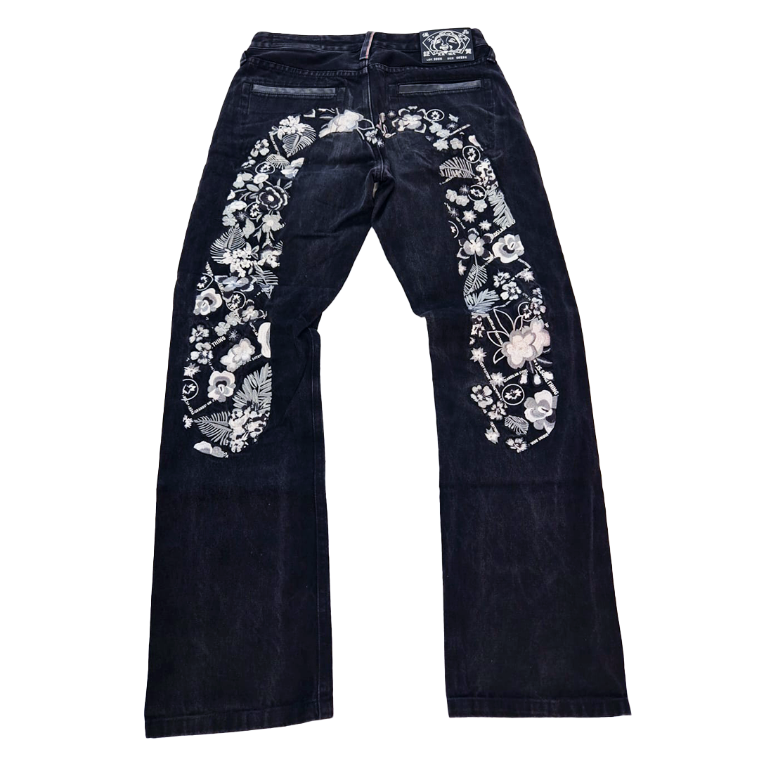 Evisu Daicock Embroidery Flower Black Denim Pants (30x34)
