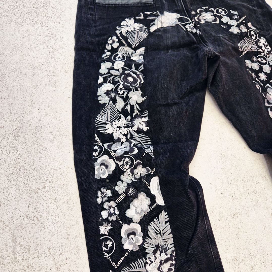 Evisu Daicock Embroidery Flower Black Denim Pants (30x34)