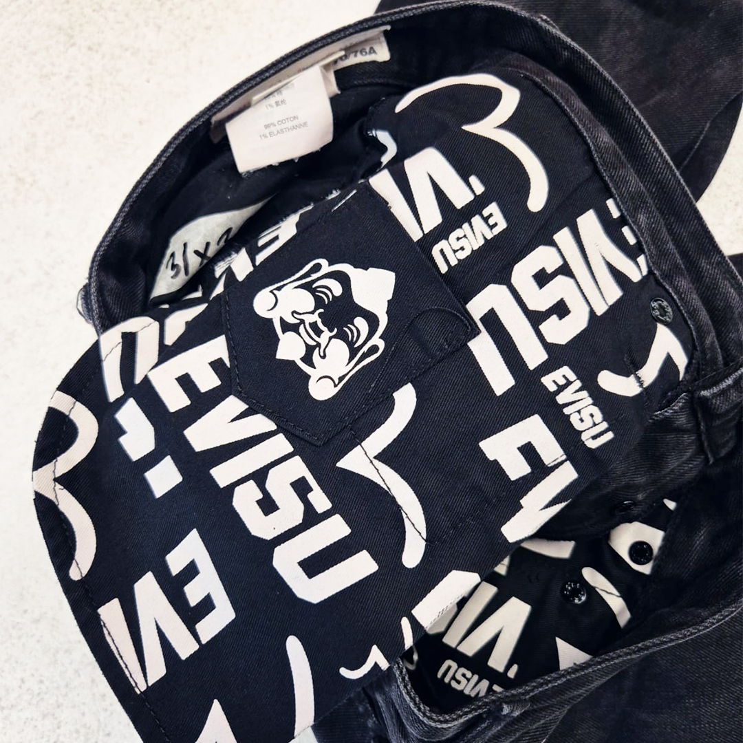 Evisu Daicock Embroidery Flower Black Denim Pants (30x34)