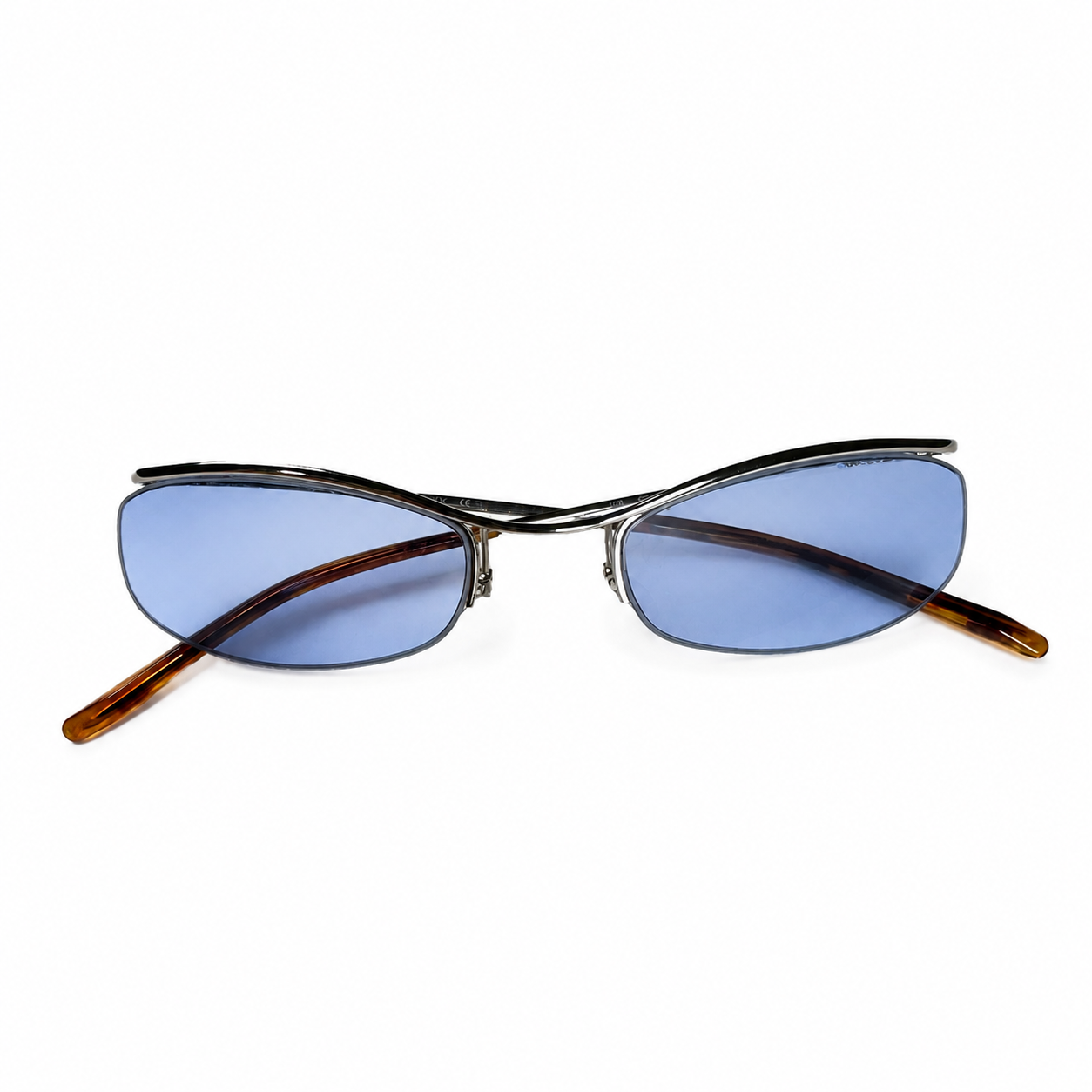 GUCCI Half Rim Blue Lens Sunglasses Y2K