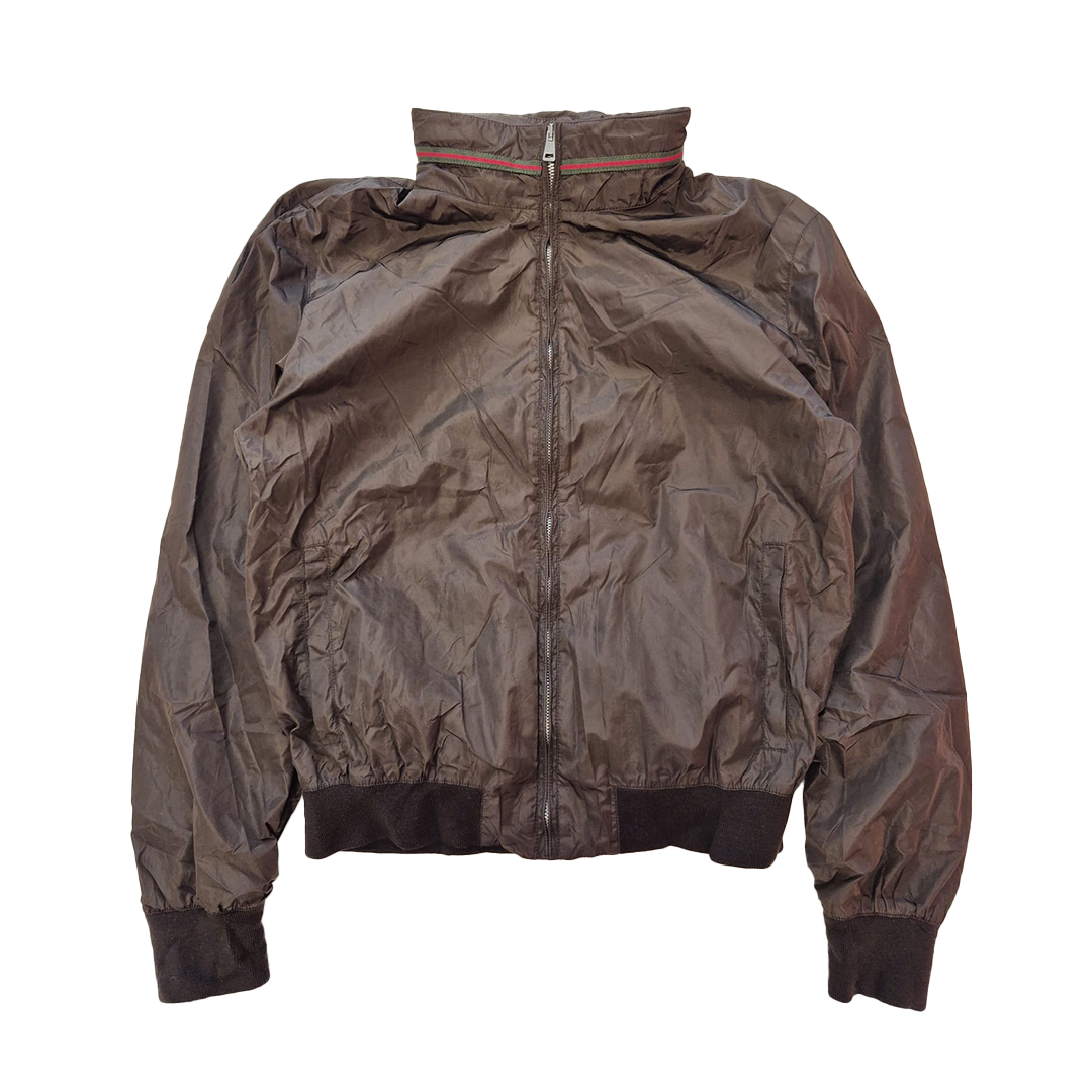 Gucci Web Collar Brown Windbreaker Jacket (46)