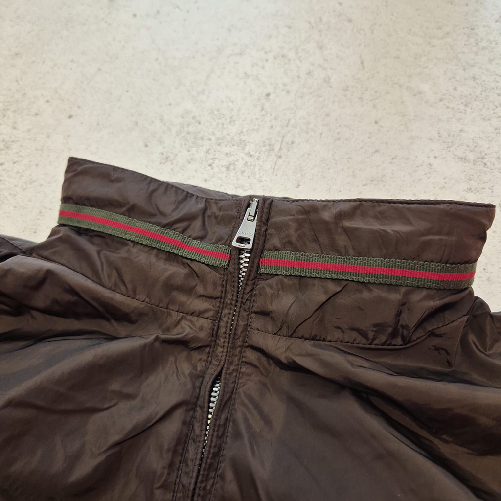 Gucci Web Collar Brown Windbreaker Jacket (46)